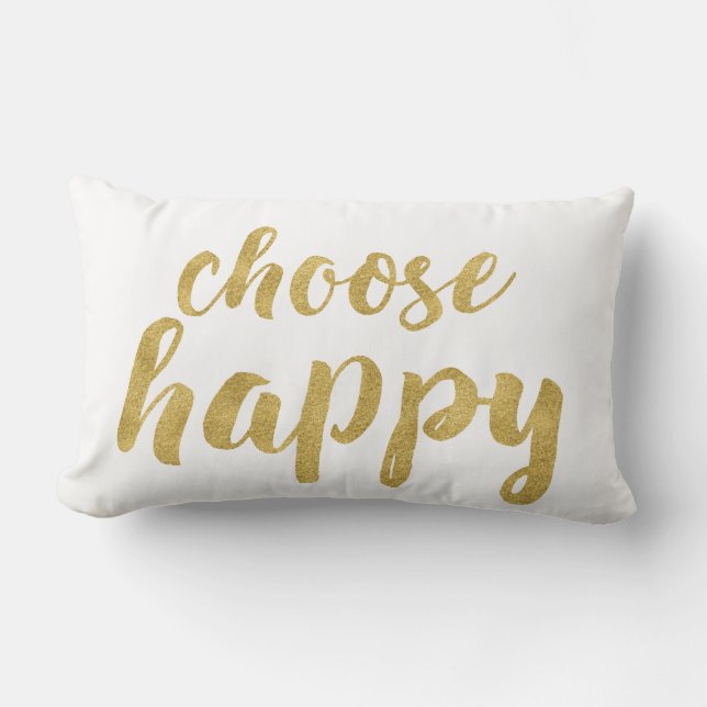 Chic Hand Lettered Gold Choose Happy Decorative Lumbar Cushion (Front)
