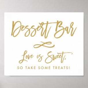 Chic Hand Lettered Gold Dessert Bar Poster