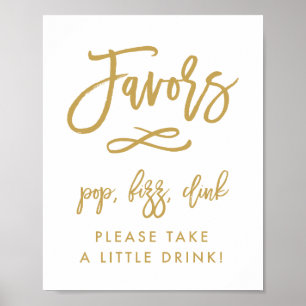 Chic Hand Lettered Gold Favors Pop, Fizz, Clink Poster