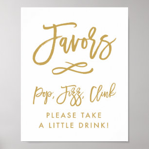 Chic Hand Lettered Gold Favours Pop, Fizz, Clink Poster