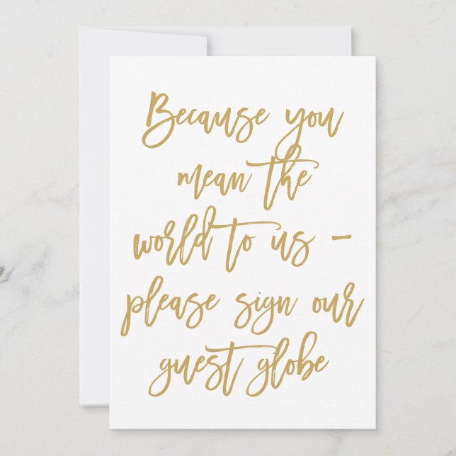 Chic Hand Lettered Gold Guest Globe Sign Invitation (Front)