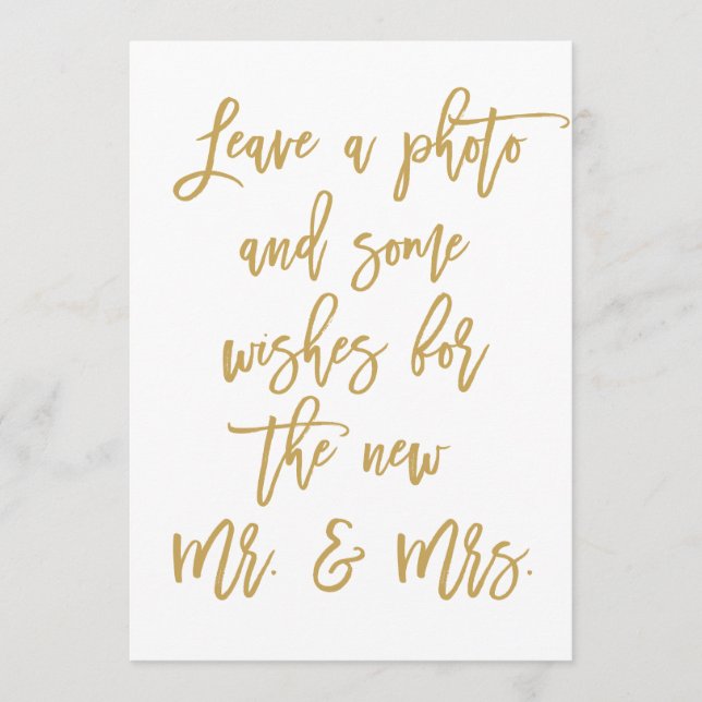 Chic Hand Lettered Gold Photo and Wishes Advice Card (Front)