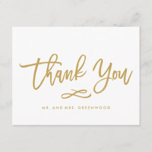Chic Hand Lettered Gold Thank You Flat Card