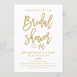 Chic Hand Lettered Gold Wedding Bridal Shower Invitation