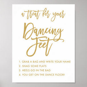 Chic Hand Lettered Gold Wedding Dancing Feet Sign