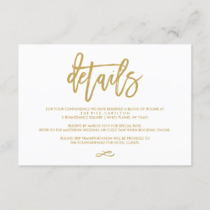Chic Hand Lettered Gold Wedding Details Enclosure