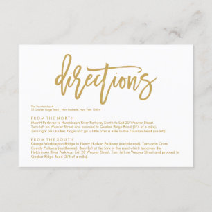 Chic Hand Lettered Gold Wedding Directions Card