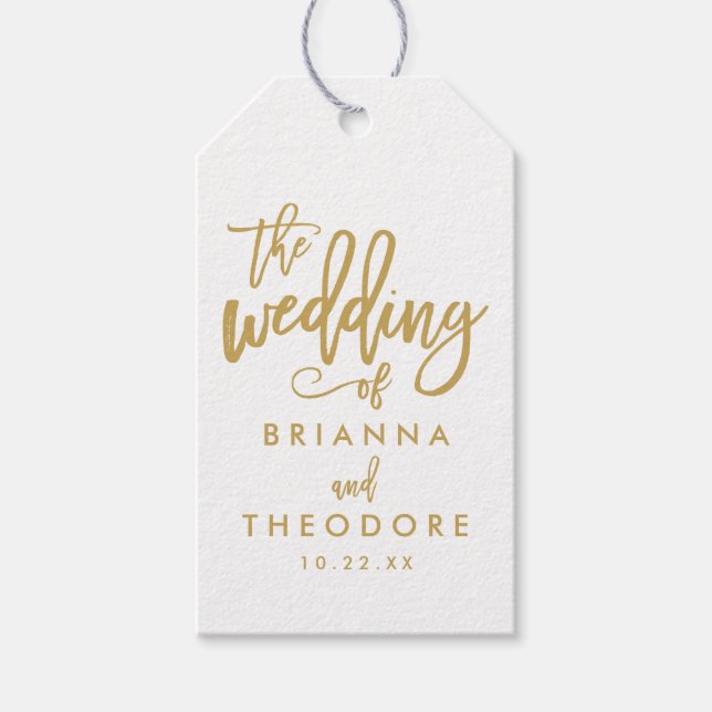 Chic Hand Lettered Gold Wedding Gift Tag (Front)