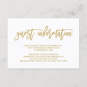 Chic Hand Lettered Gold Wedding Guest Information Enclosure Card