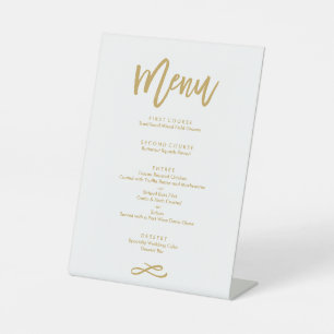 Chic Hand Lettered Gold Wedding Menu Pedestal Sign
