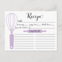 Chic Hand Lettered Lavender Whisk Recipe Card