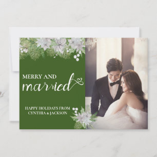Chic Hand Lettered Marry Married Photo Pine Drop Holiday Card