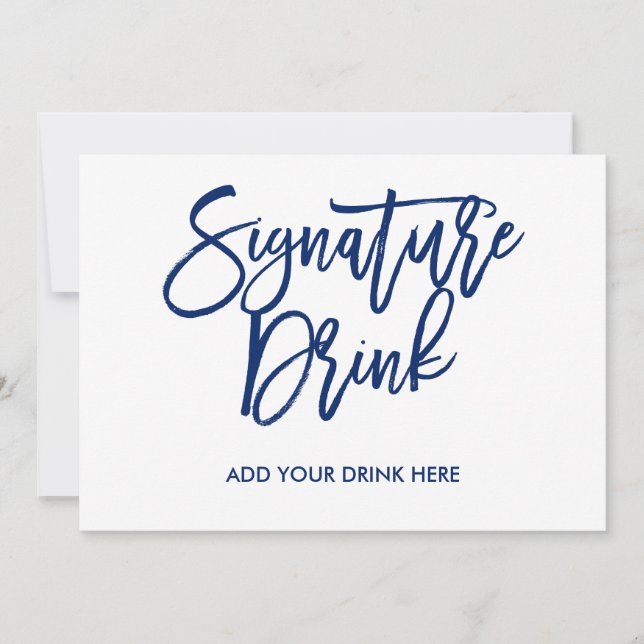 Chic Hand Lettered Navy Signature Drink Invitation (Front)