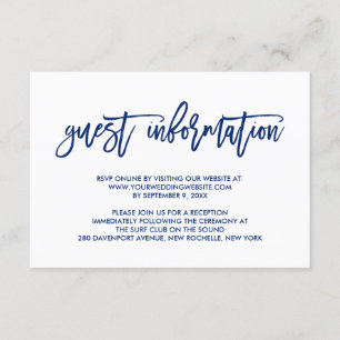 Chic Hand Lettered Navy Wedding Guest Information Enclosure Card