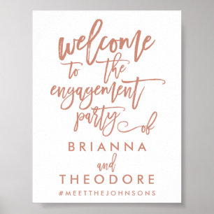 Chic Hand Lettered Rose Engagement Welcome Sign