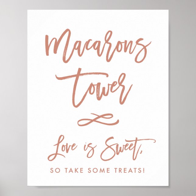 Chic Hand Lettered Rose Wedding Macarons Sign (Front)