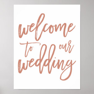 Chic Hand Lettered Rose Wedding Welcome Sign