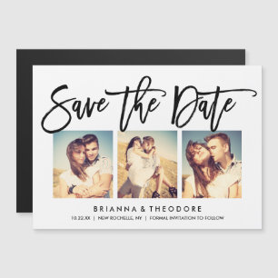 Chic Hand Lettered Save The Date Photo Collage Magnetic Invitation