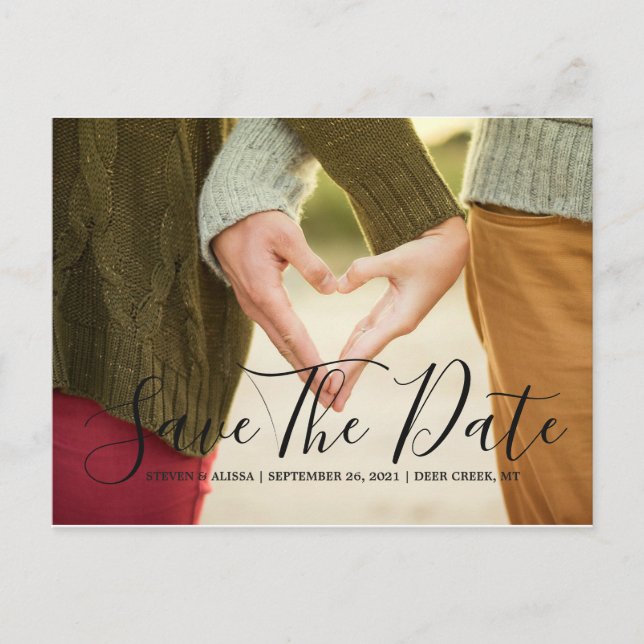 Chic Hand Lettered Script Save the Date Invitation Postcard (Front)