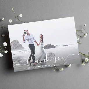 Chic Hand Lettered Script Thank You Photo Card