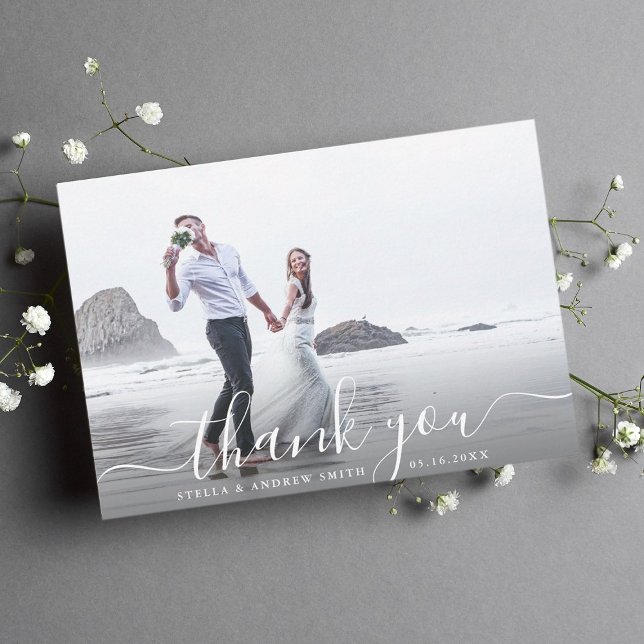 Chic Hand Lettered Script Thank You Photo Card (Creator Uploaded)