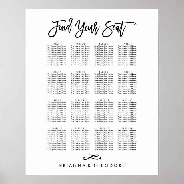 Chic Hand Lettered Seating Chart (Front)
