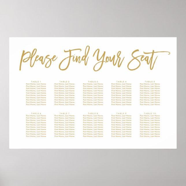 Chic Hand Lettered Seating Chart Gold (Front)