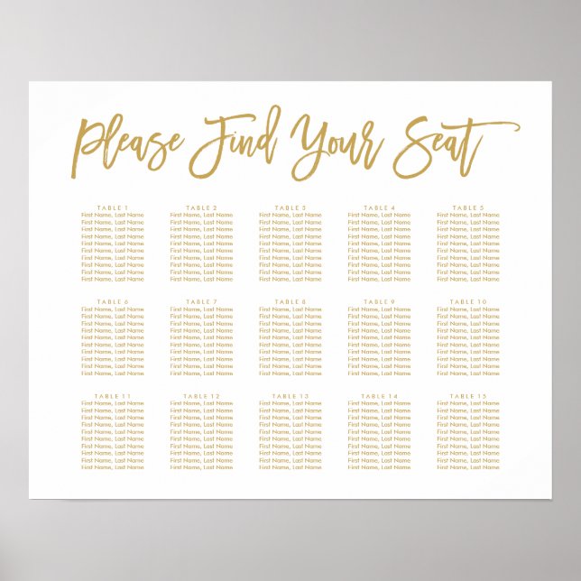 Chic Hand Lettered Seating Chart Gold (Front)