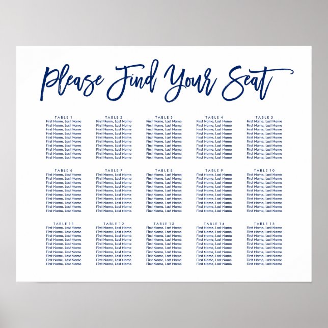 Chic Hand Lettered Seating Chart Navy (Front)