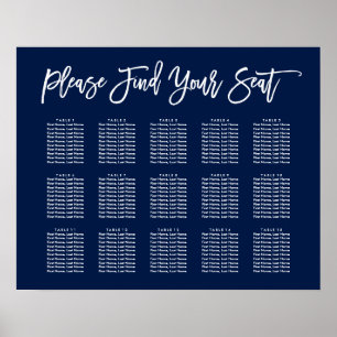 Chic Hand Lettered Seating Chart Navy