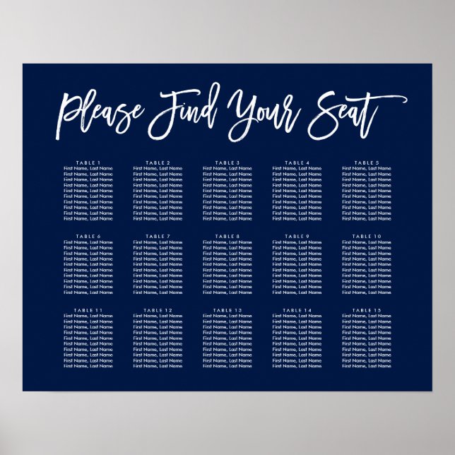 Chic Hand Lettered Seating Chart Navy (Front)