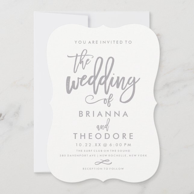 Chic Hand Lettered Silver Wedding Invitation (Front)