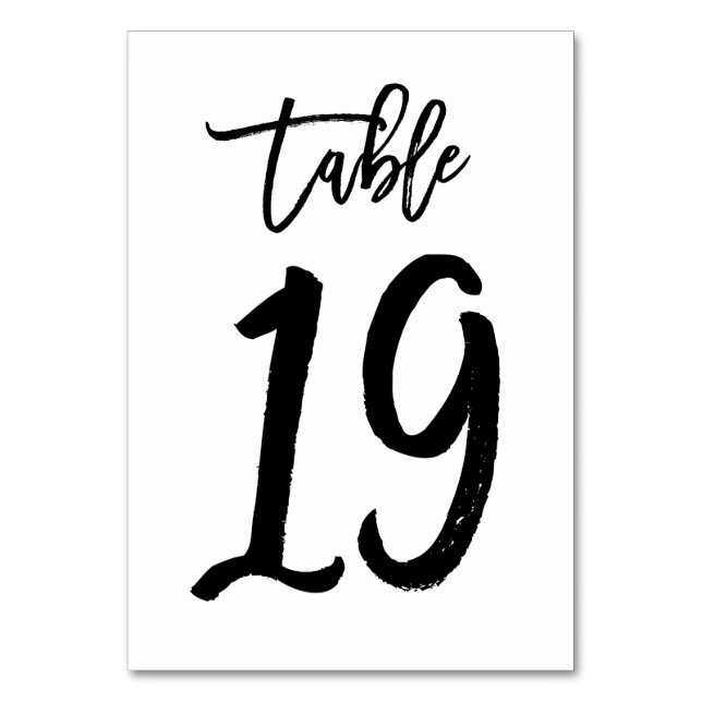 Chic Hand Lettered Table Number Card | Table 19 (Front)