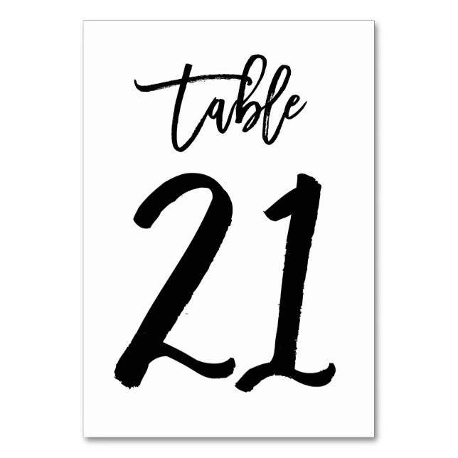 Chic Hand Lettered Table Number Card | Table 21 (Front)