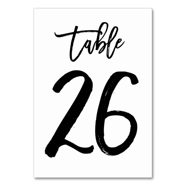 Chic Hand Lettered Table Number Card | Table 26 (Front)