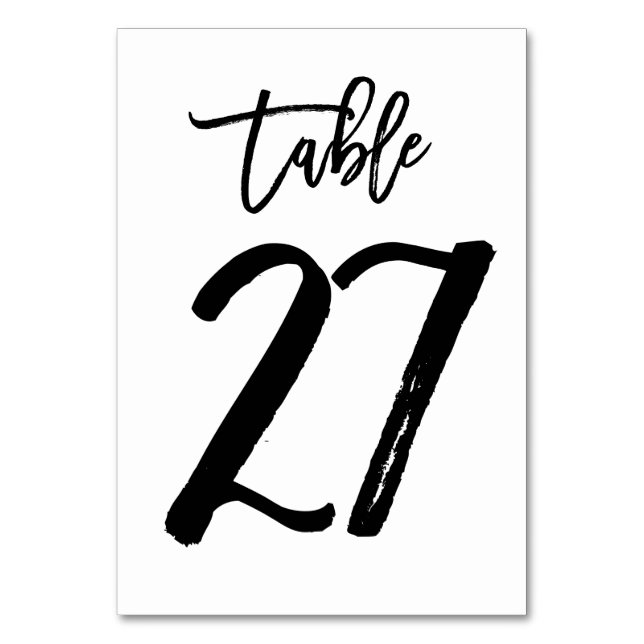 Chic Hand Lettered Table Number Card | Table 27 (Front)