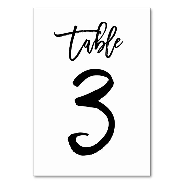 Chic Hand Lettered Table Number Card | Table 3 (Front)