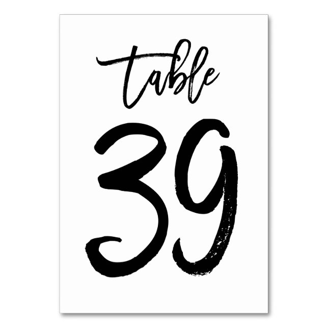 Chic Hand Lettered Table Number Card | Table 39 (Front)