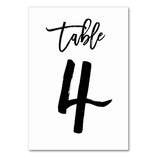 Chic Hand Lettered Table Number Card | Table 4 (Front)