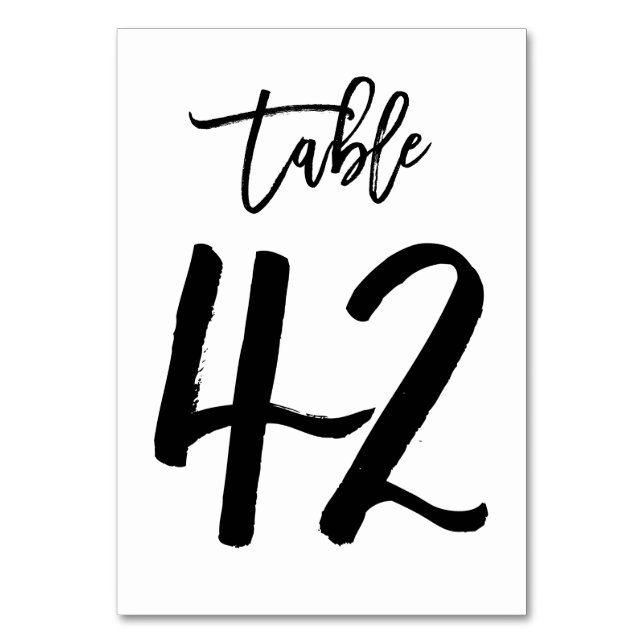 Chic Hand Lettered Table Number Card | Table 42 (Front)
