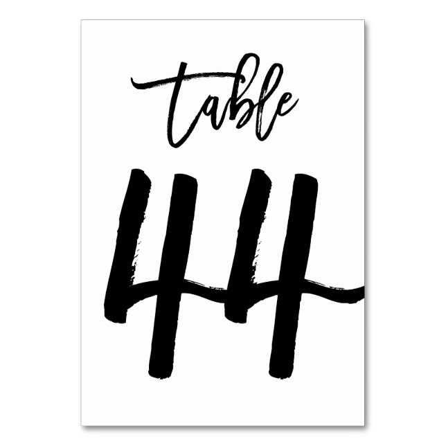Chic Hand Lettered Table Number Card | Table 44 (Front)