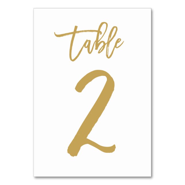 Chic Hand Lettered Table Number Gold | Table 2 (Front)