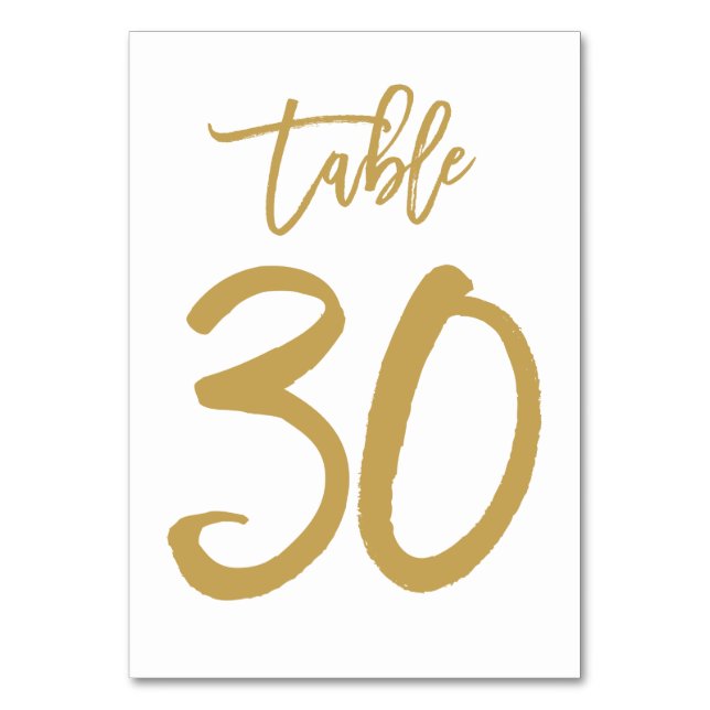 Chic Hand Lettered Table Number Gold | Table 30 (Front)