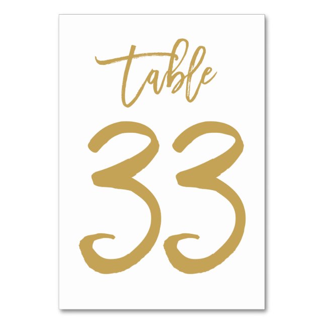 Chic Hand Lettered Table Number Gold | Table 33 (Front)