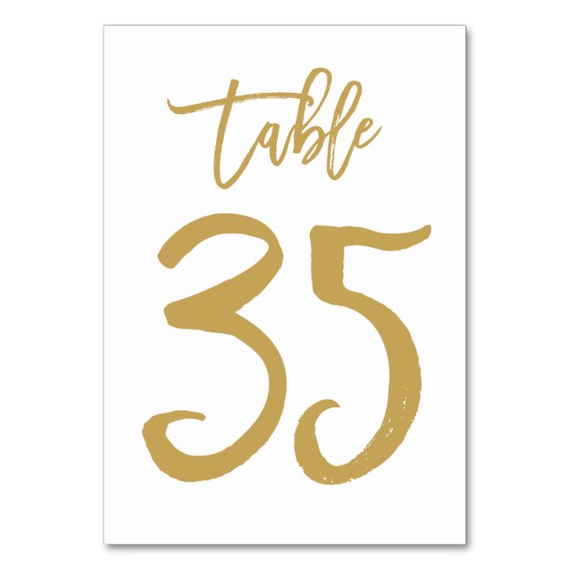 Chic Hand Lettered Table Number Gold | Table 35 (Front)
