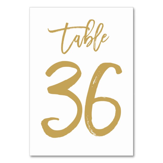 Chic Hand Lettered Table Number Gold | Table 36 (Front)