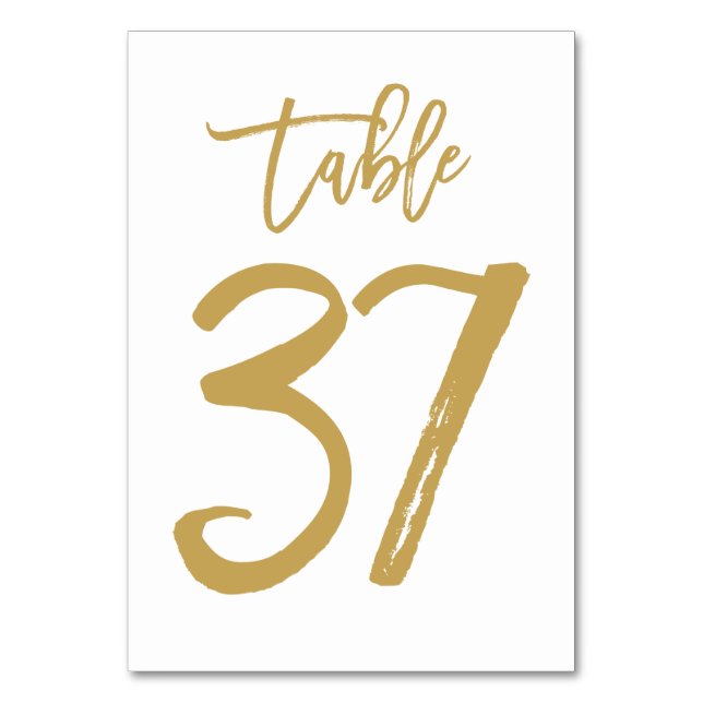 Chic Hand Lettered Table Number Gold | Table 37 (Front)