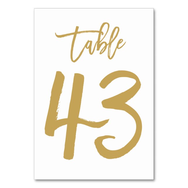 Chic Hand Lettered Table Number Gold | Table 43 (Front)