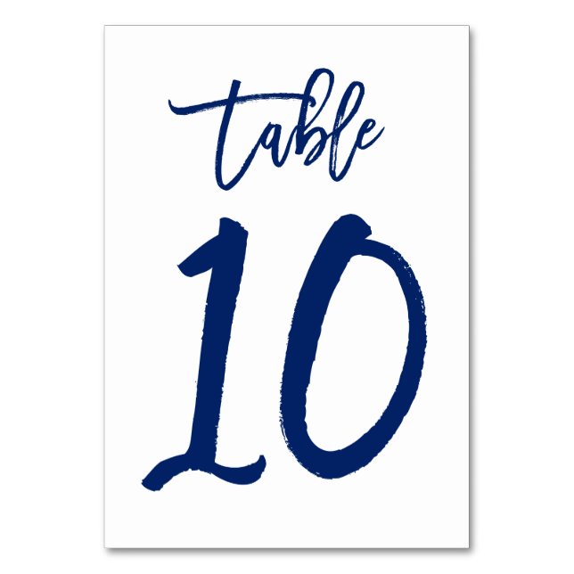 Chic Hand Lettered Table Number Navy | Table 10 (Front)