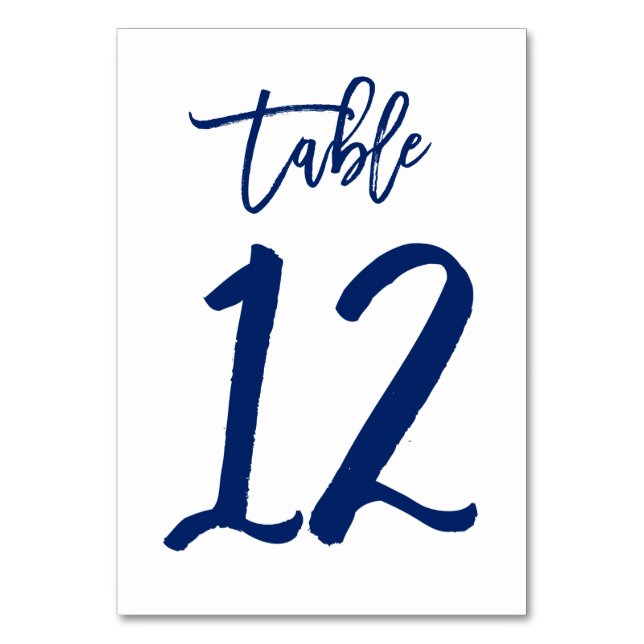 Chic Hand Lettered Table Number Navy | Table 12 (Front)